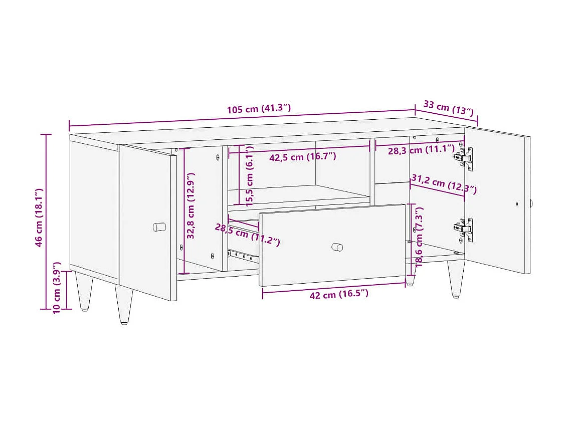 Meuble TV 105x33x46 cm Bois massif de manguier