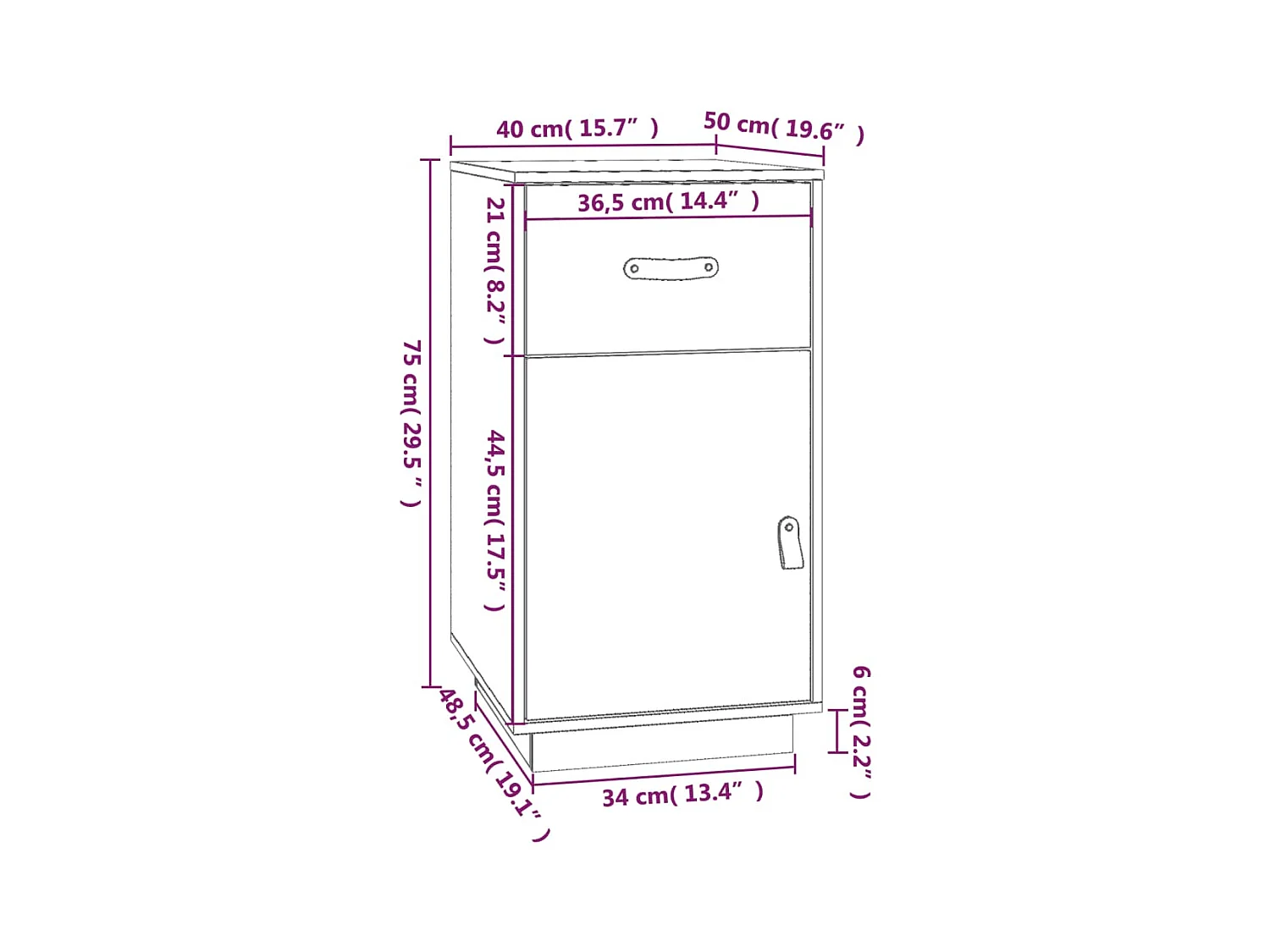 Bureaukastje 40x50x75 cm massief grenenhout wit
