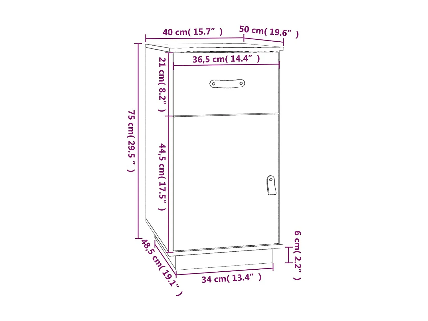 Bureaukastje 40x50x75 cm massief grenenhout wit