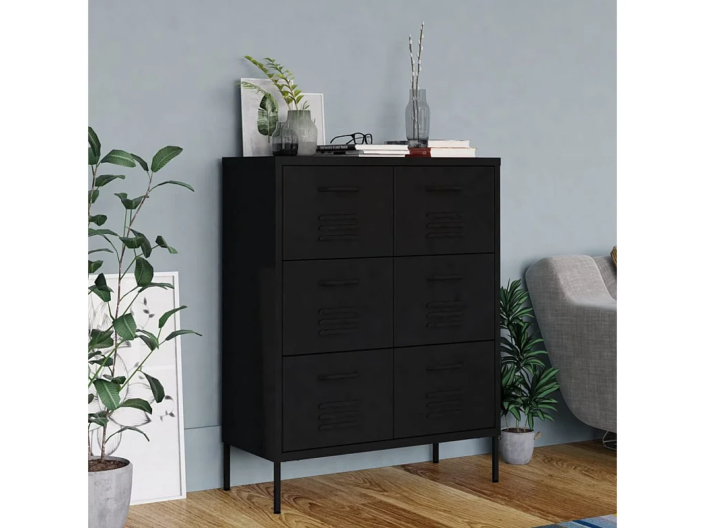 Armoire à tiroirs Noir 80x35x101,5 cm Acier