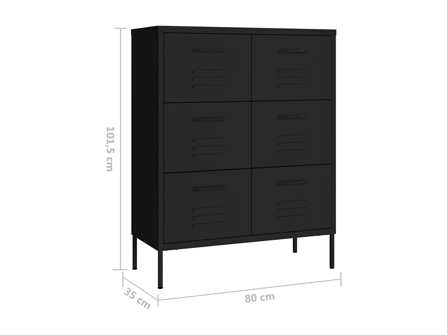 Armoire à tiroirs Noir 80x35x101,5 cm Acier