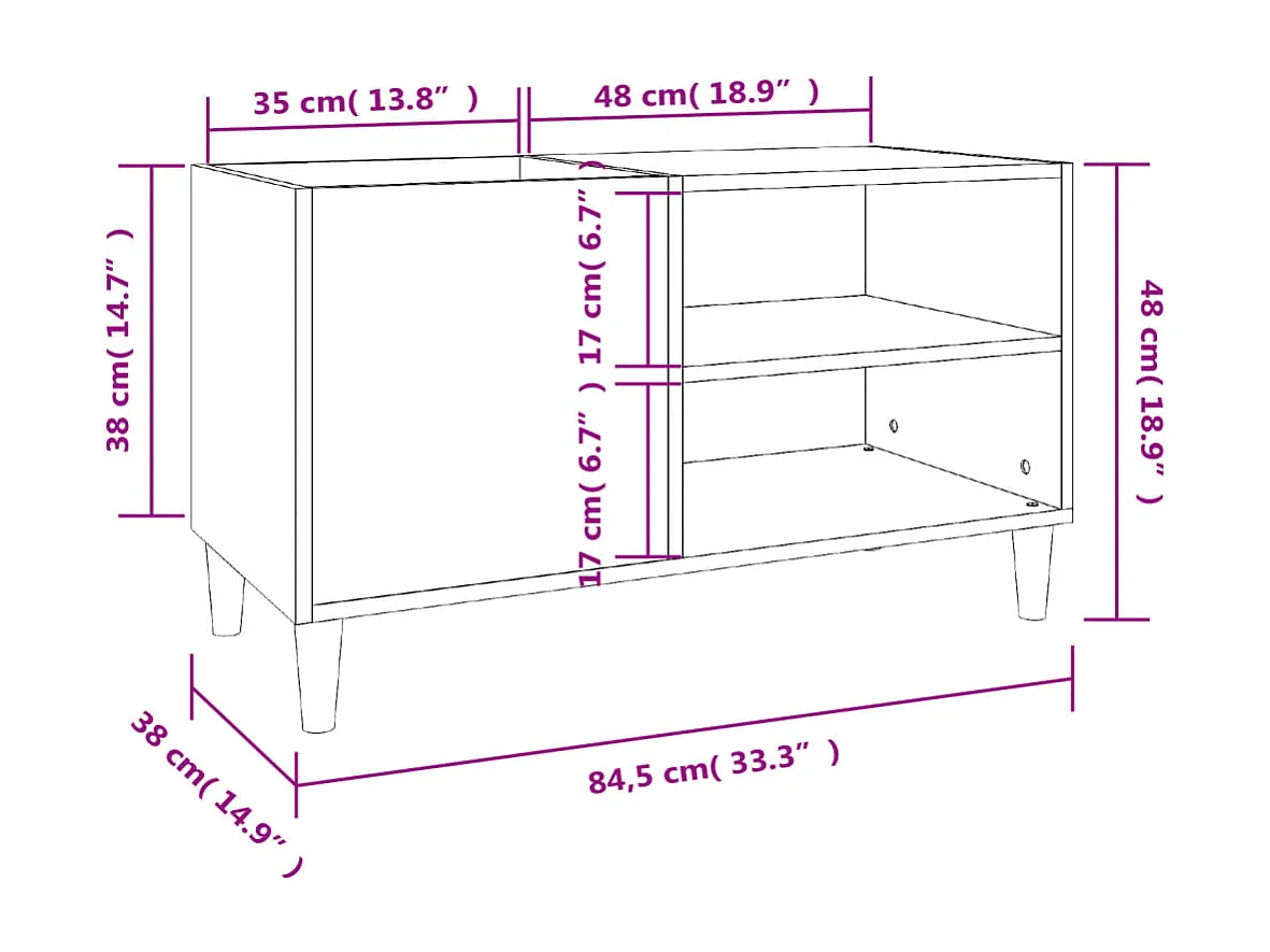 Platenkast 84,5x38x48 cm bewerkt hout zwart