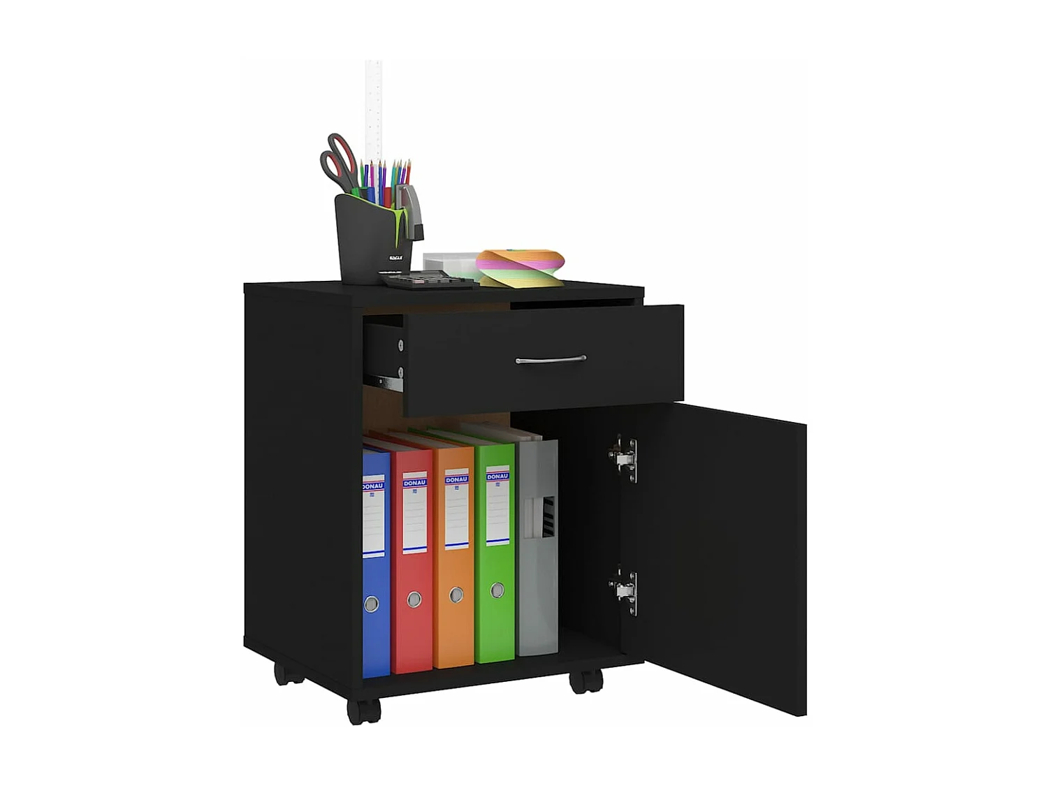 Mobiletto con Rotelle Nero 45x38x54cm in Legno Multistrato