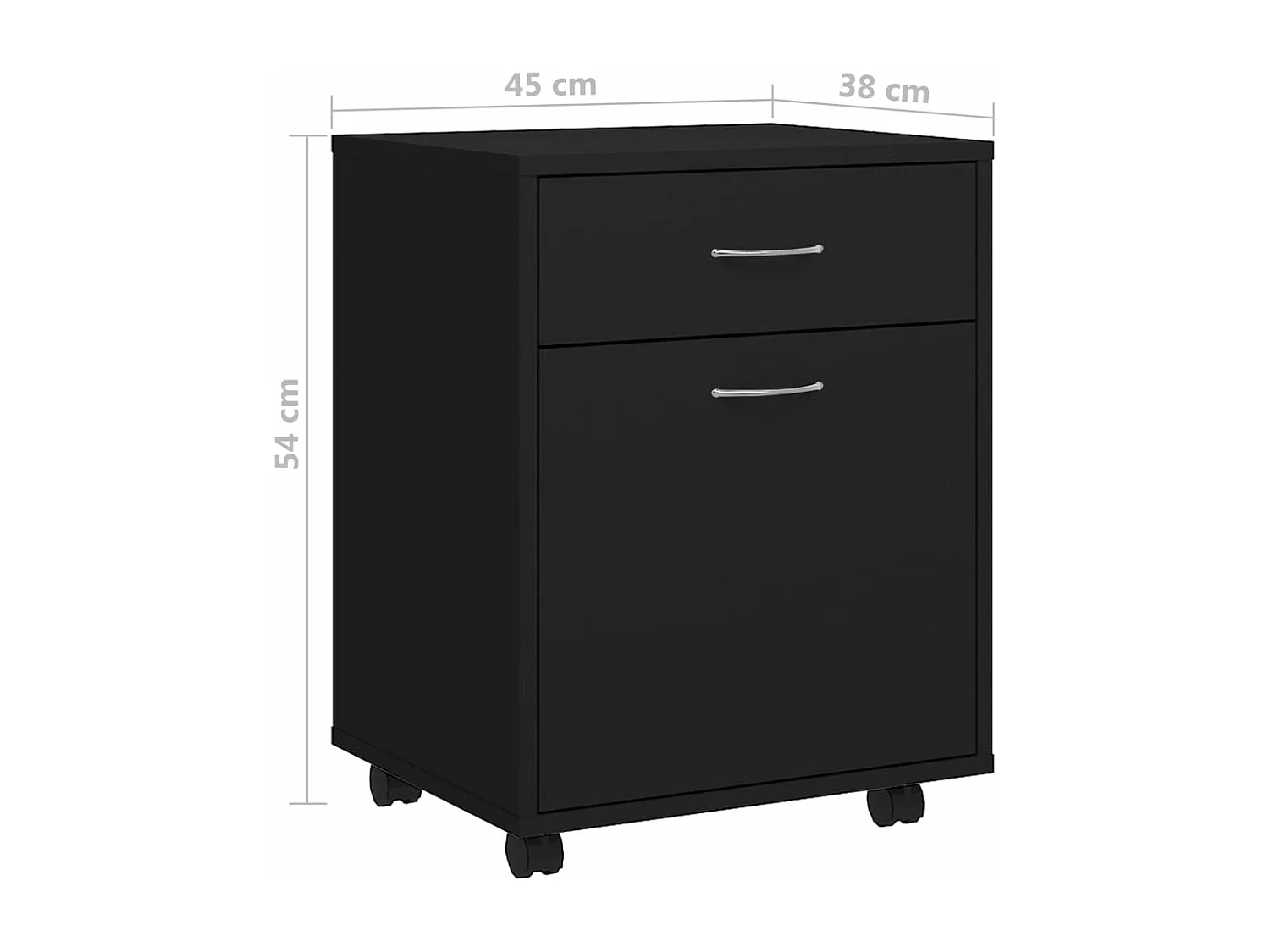 Mobiletto con Rotelle Nero 45x38x54cm in Legno Multistrato