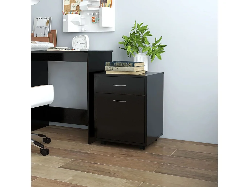 Armoire à roulettes Noir 45x38x54 cm Bois d’ingénierie