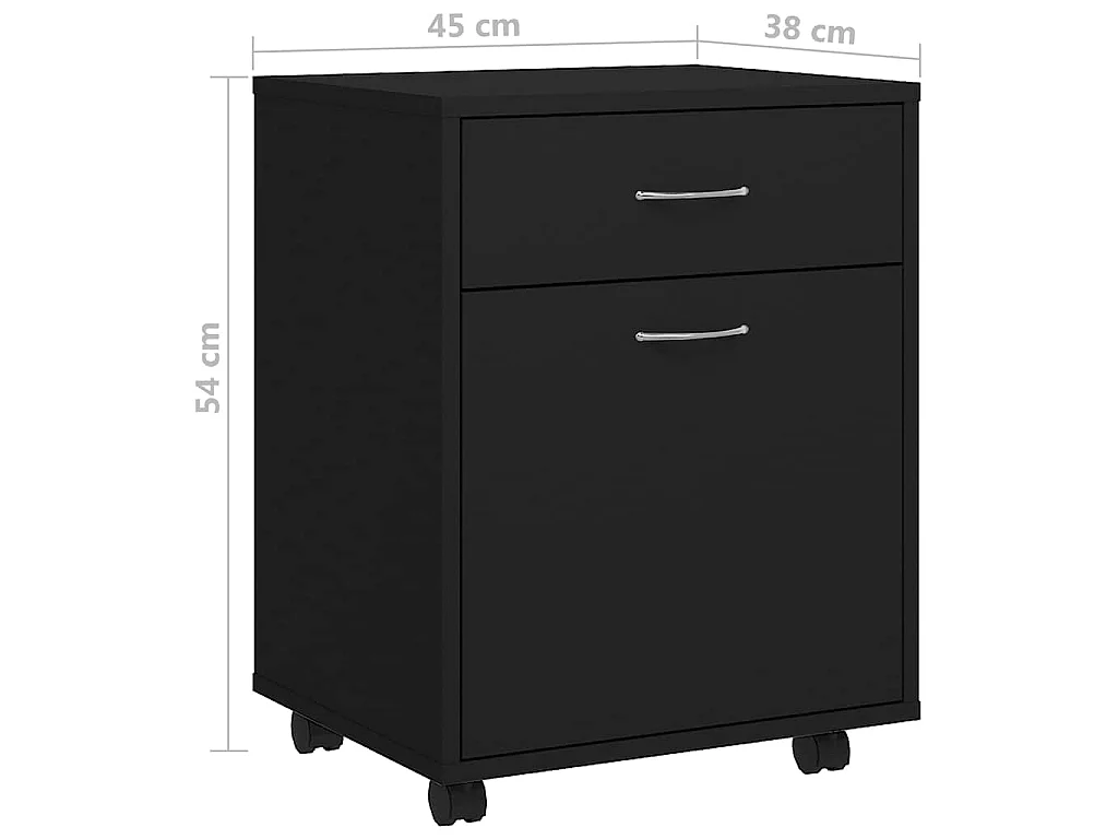 Armoire à roulettes Noir 45x38x54 cm Bois d’ingénierie
