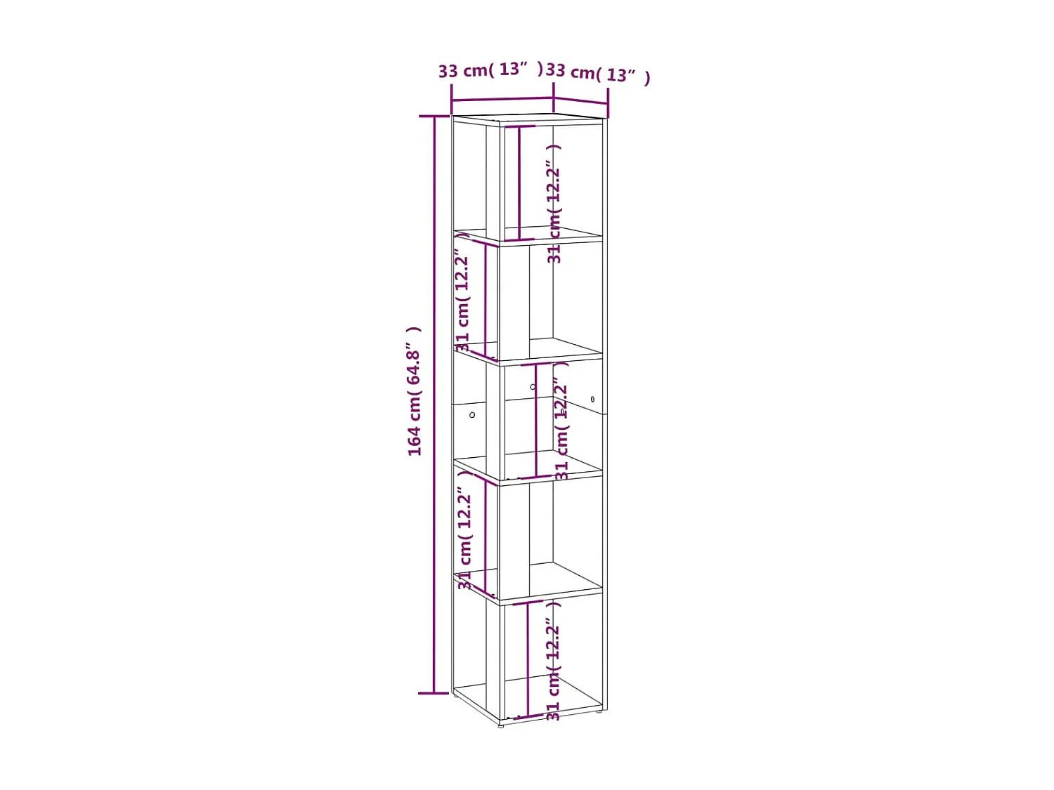 Hoekkast 33x33x164,5 cm bewerkt hout gerookt eikenkleurig