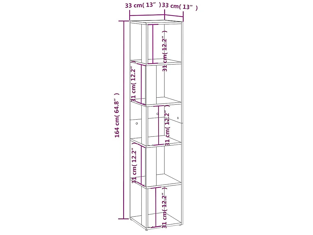 Scaffale Angolare Rovere Fumo 33x33x164,5 cm Legno Multistrato