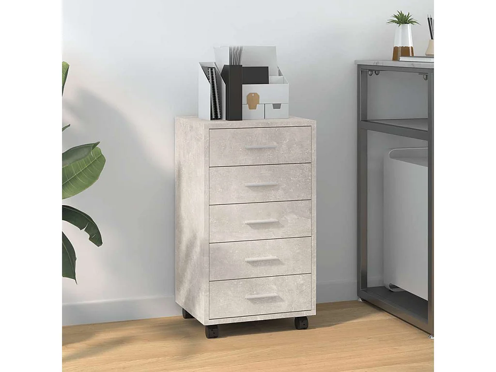 Armoire à tiroirs avec roulettes Gris béton Bois d'ingénierie