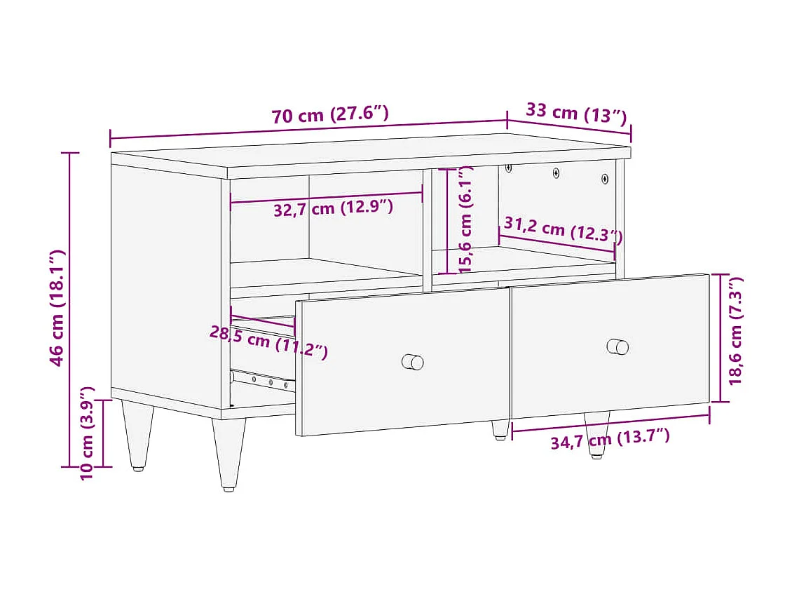 Meuble TV 70x33x46 cm Bois massif de manguier
