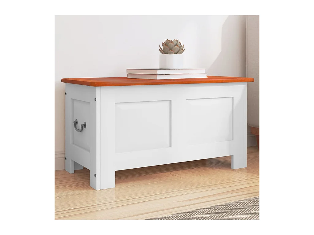Coffre de rangement et couvercle marron et blanc bois d'acacia