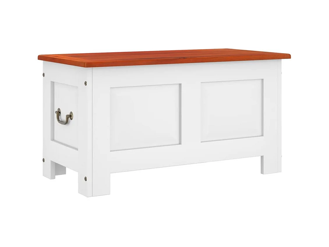Coffre de rangement et couvercle marron et blanc bois d'acacia