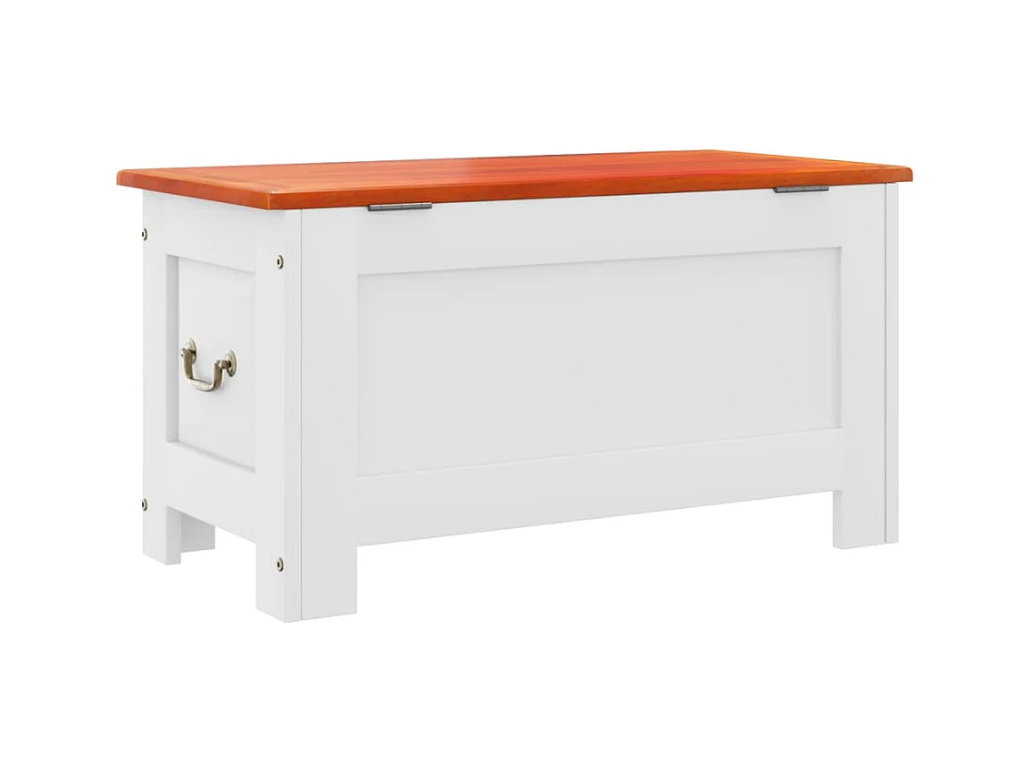 Coffre de rangement et couvercle marron et blanc bois d'acacia