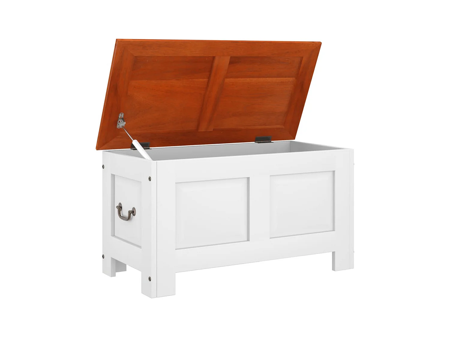 Coffre de rangement et couvercle marron et blanc bois d'acacia