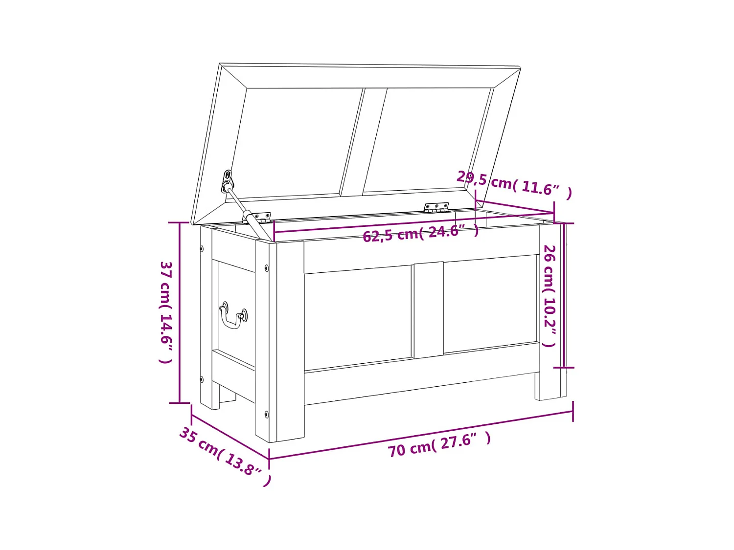 Coffre de rangement et couvercle marron et blanc bois d'acacia