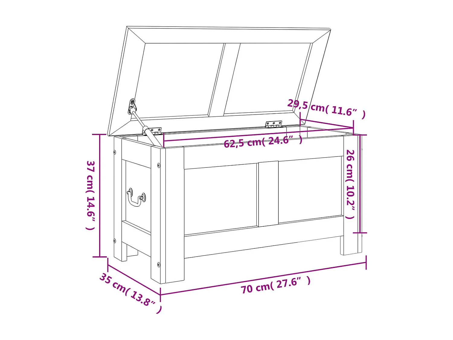 Arca de arrumação c/ tampa acácia maciça castanho e branco
