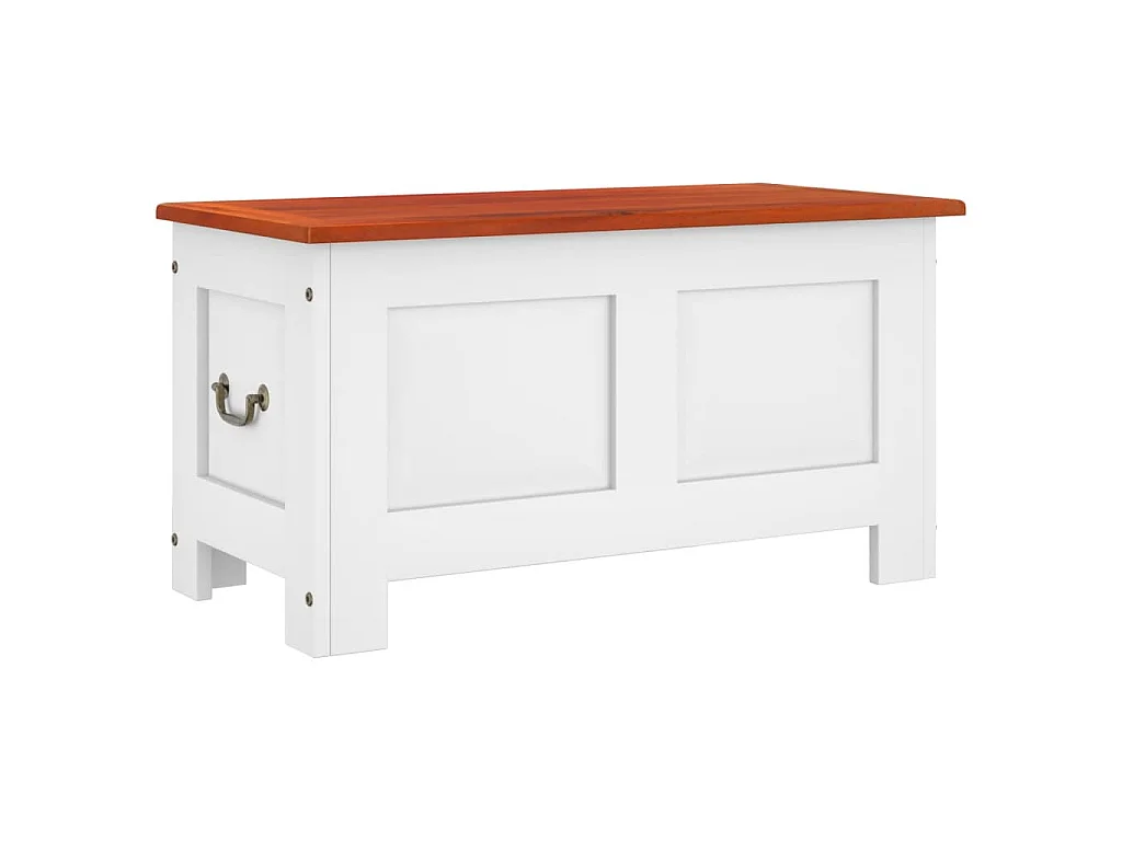 Coffre de rangement et couvercle marron et blanc bois d'acacia