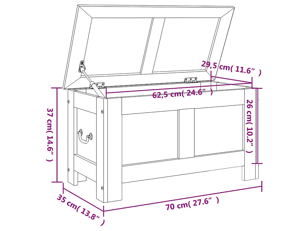 Coffre de rangement et couvercle marron et blanc bois d'acacia