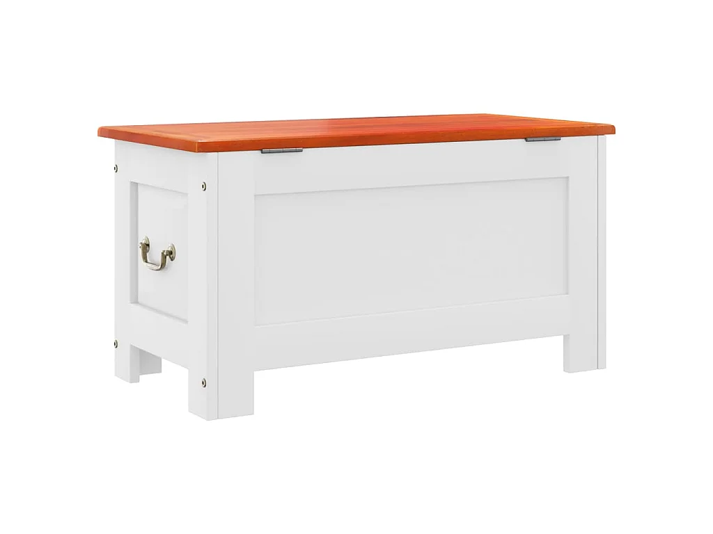 Coffre de rangement et couvercle marron et blanc bois d'acacia