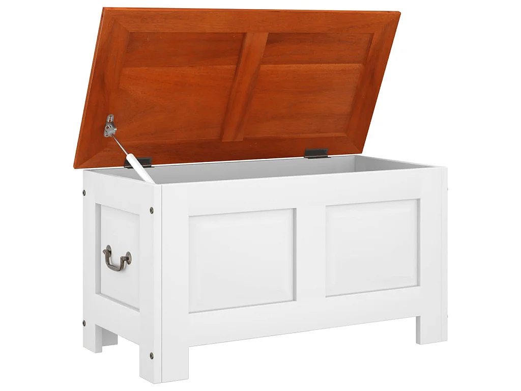 Coffre de rangement et couvercle marron et blanc bois d'acacia