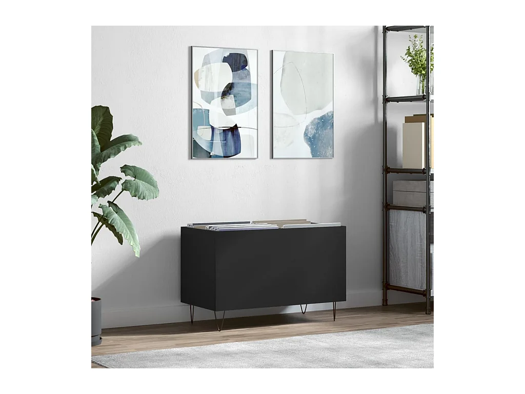 Armoire à disques noir 74,5x38x48 cm bois d'ingénierie