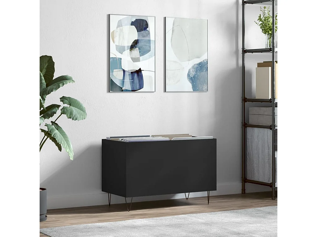 Mueble para discos madera contrachapada negro 74,5x38x48 cm