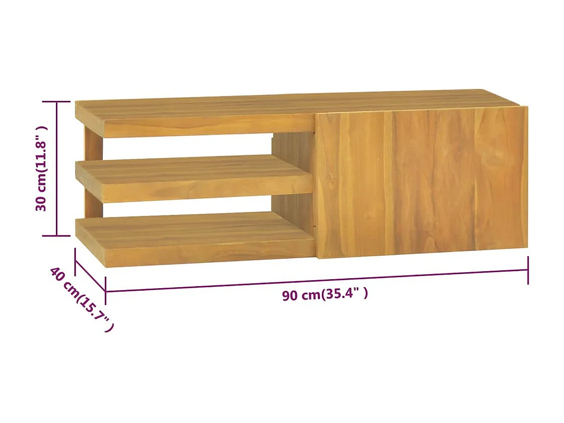 Armoire murale de salle de bain 90x40x30 cm Bois de teck solide