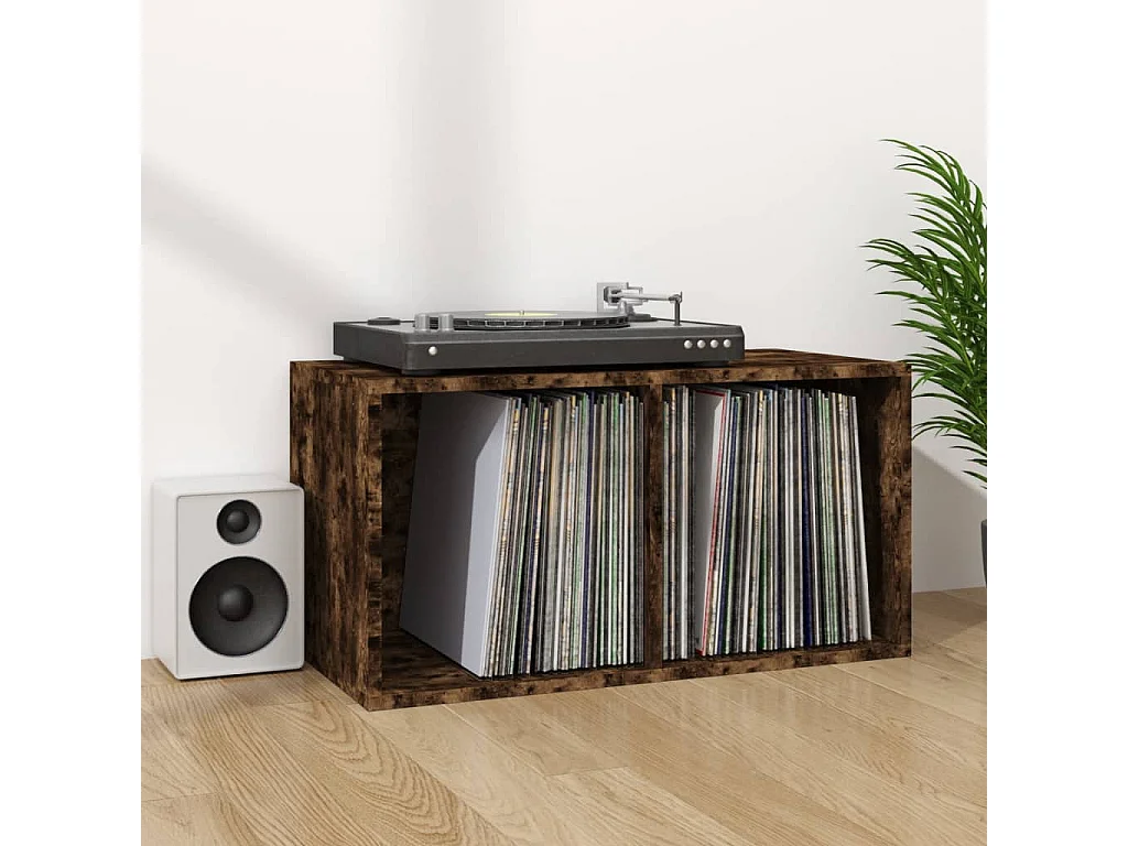 Opbergbox voor LP's 71x34x36 cm bewerkt hout gerookt eikenkleur