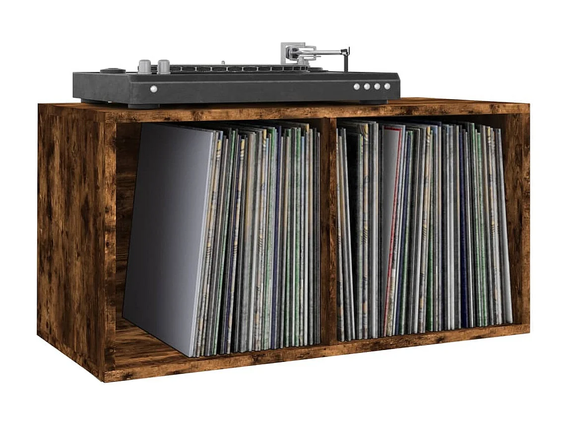 Opbergbox voor LP's 71x34x36 cm bewerkt hout gerookt eikenkleur