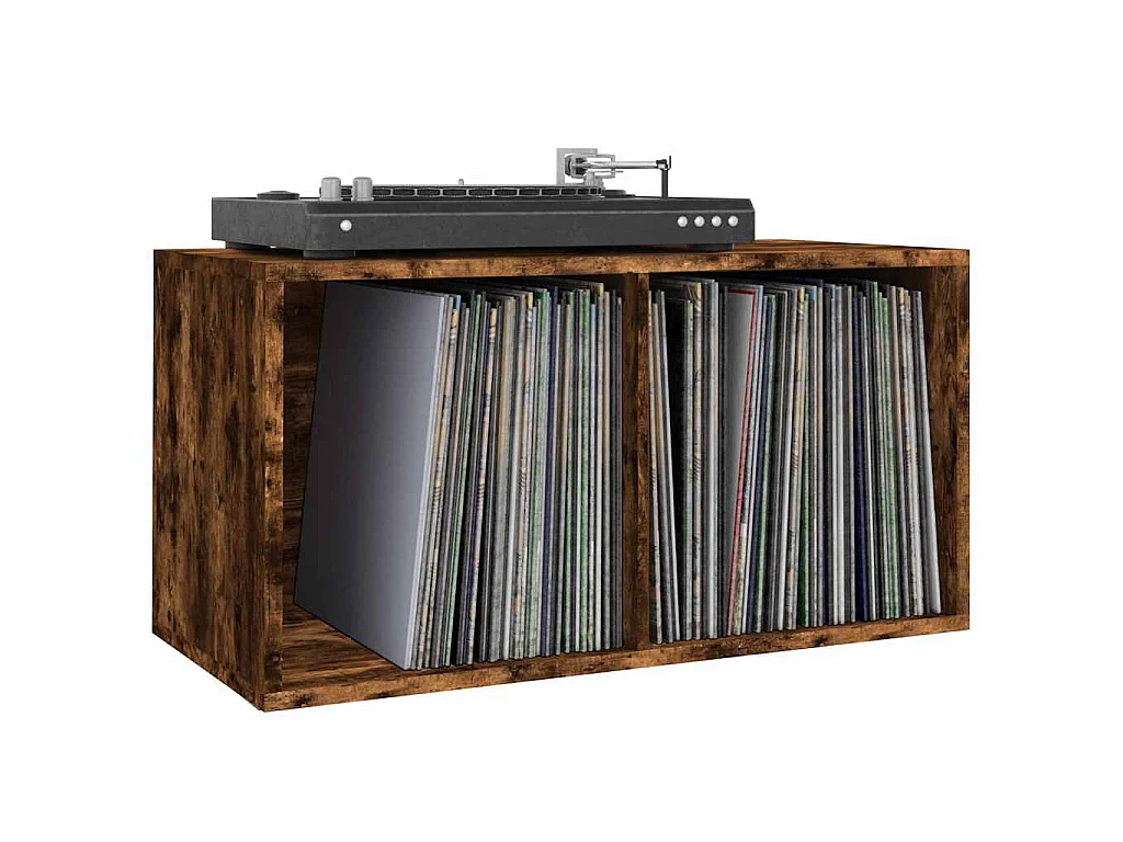 Contenitore per Vinili Rovere Fumo 71x34x36cm Legno Multistrato