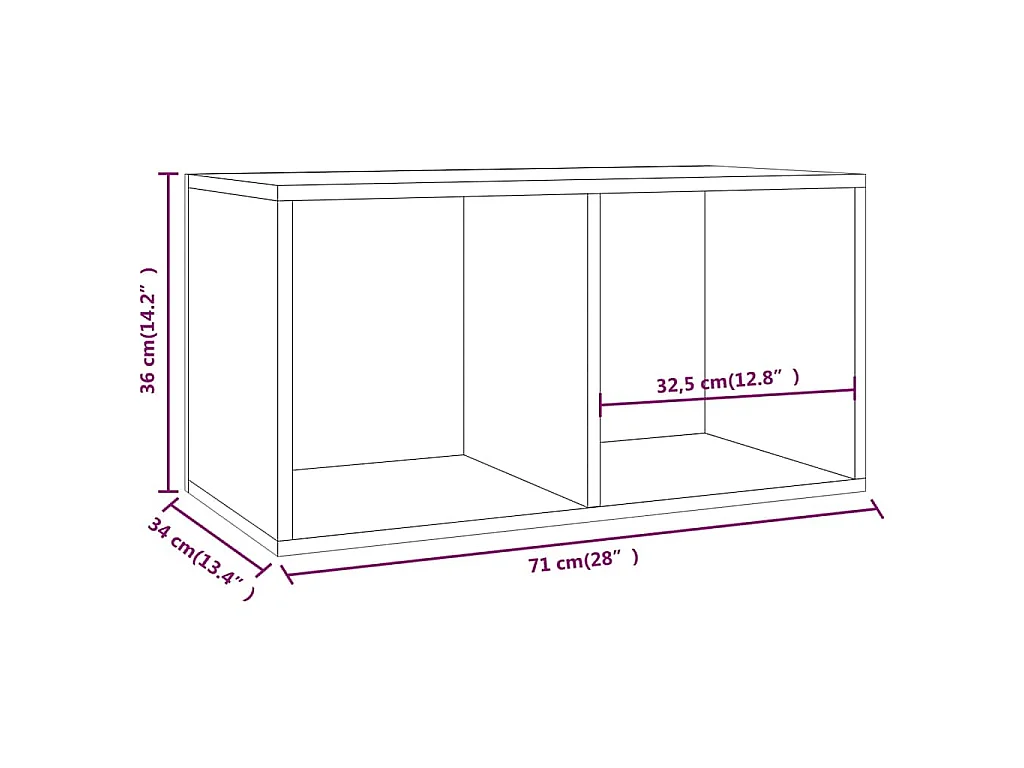Contenitore per Vinili Rovere Fumo 71x34x36cm Legno Multistrato