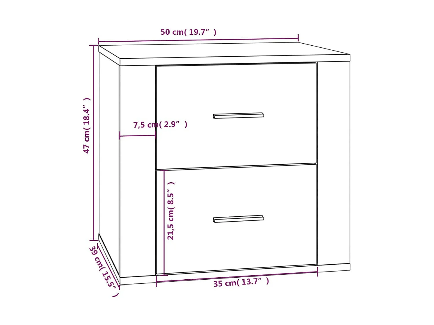 Table de chevet Blanc brillant 50x39x47 cm
