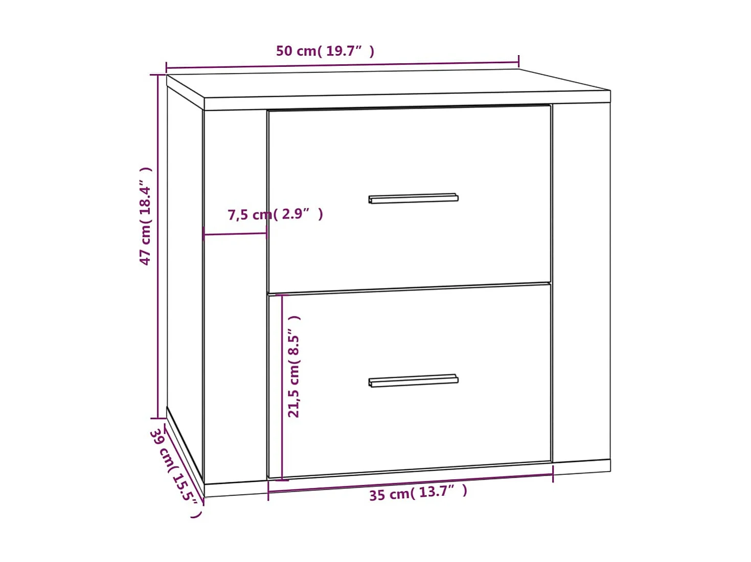 Table de chevet Blanc brillant 50x39x47 cm