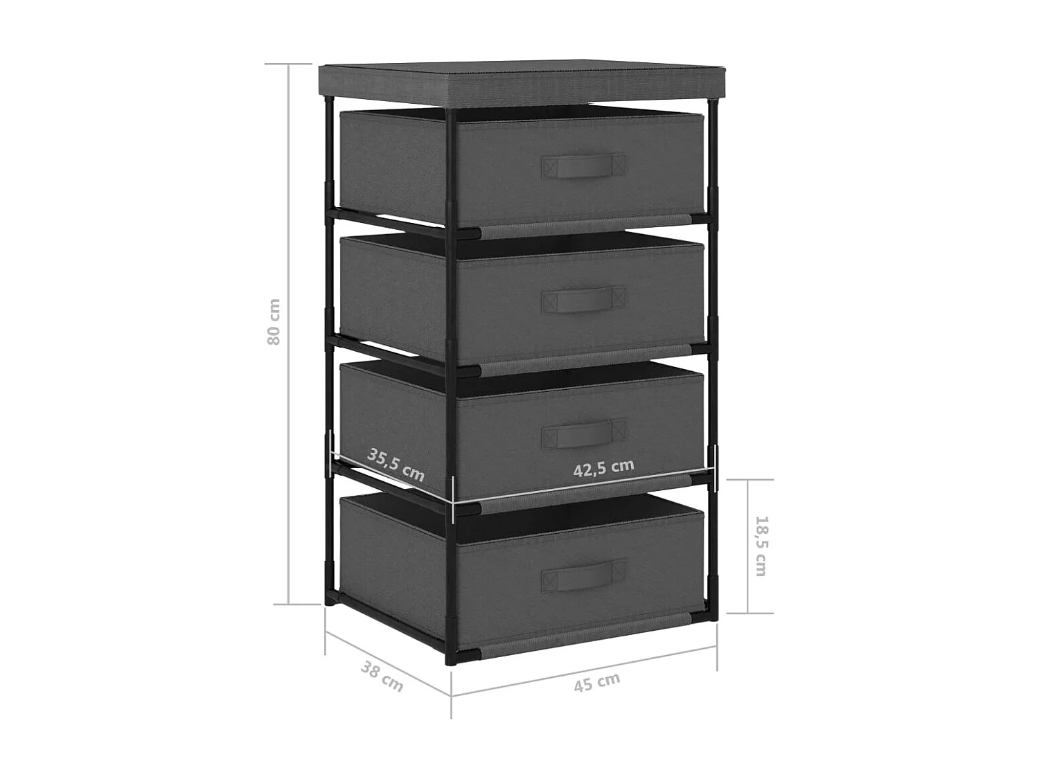 Estante de almacenamiento 4 cestas de tela acero gris