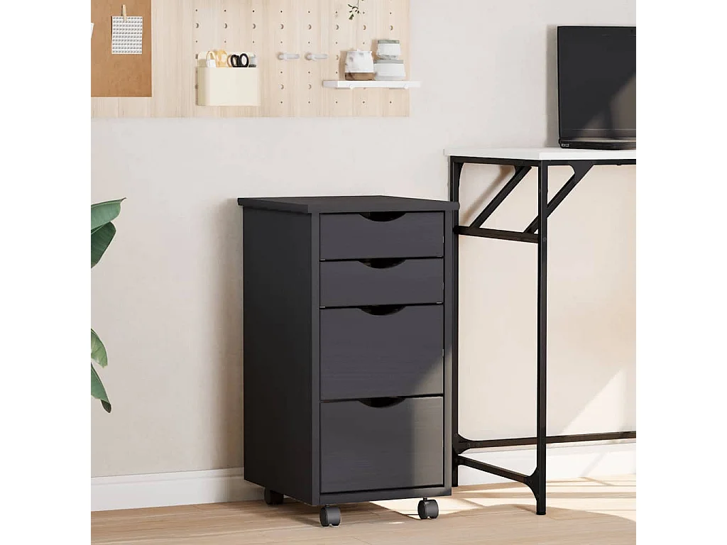 Armoire roulante avec tiroirs MOSS gris bois de pin solide