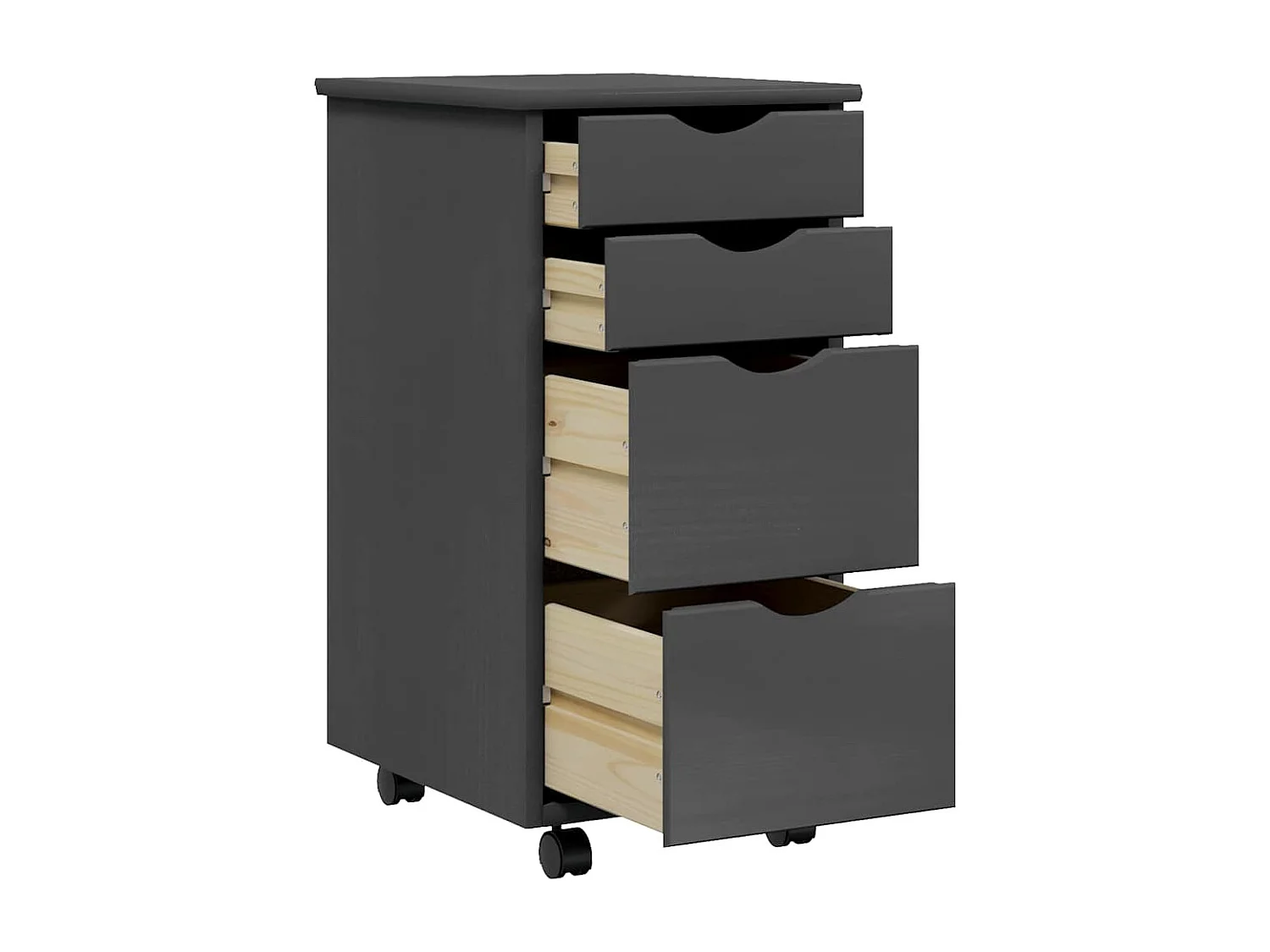 Armoire roulante avec tiroirs MOSS gris bois de pin solide