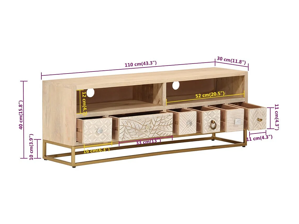 TV-Schrank 110x30x40 cm Massivholz Mango und Eisen