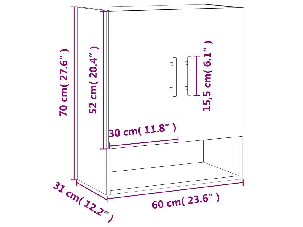Wandkast 60x31x70 cm bewerkt hout wit