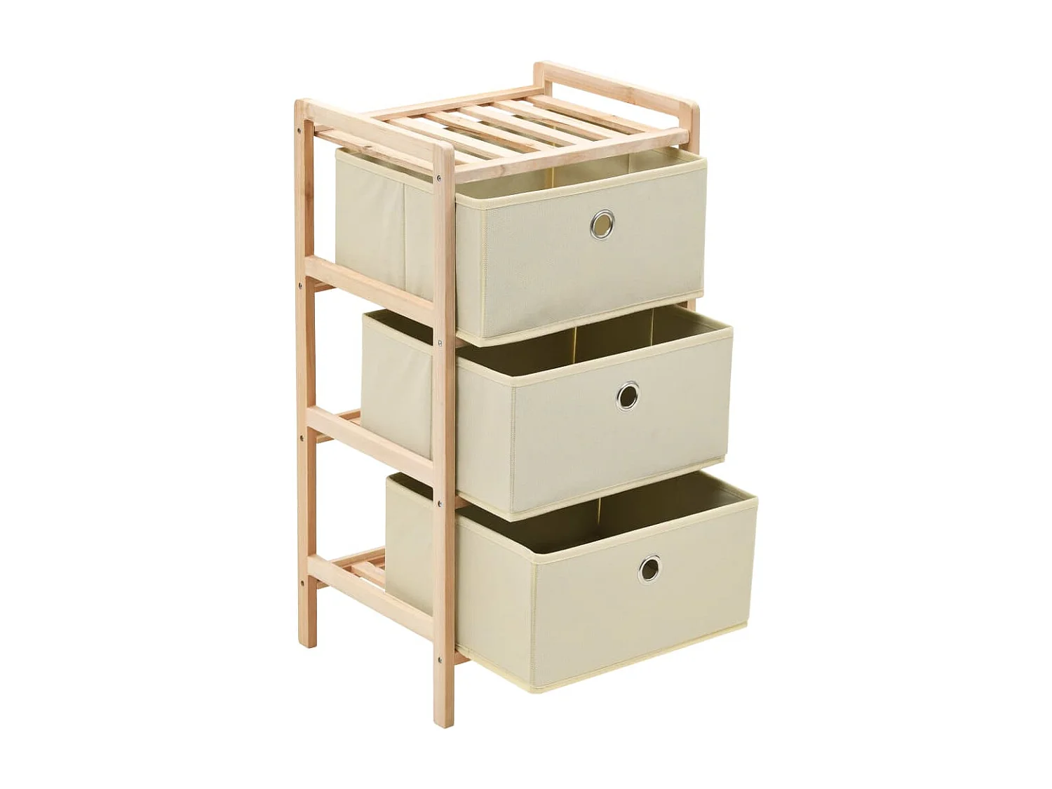 Korb-Kommode mit 3 Stoffkörben Zedernholz Beige