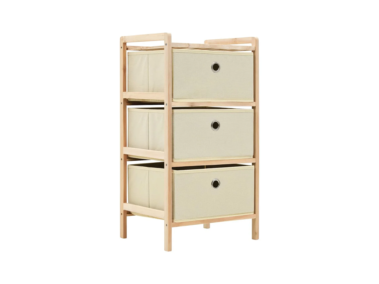 Étagère de rangement 3 paniers Tissu Bois de cèdre Beige