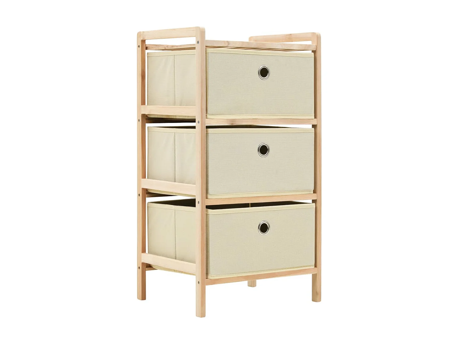 Étagère de rangement 3 paniers Tissu Bois de cèdre Beige