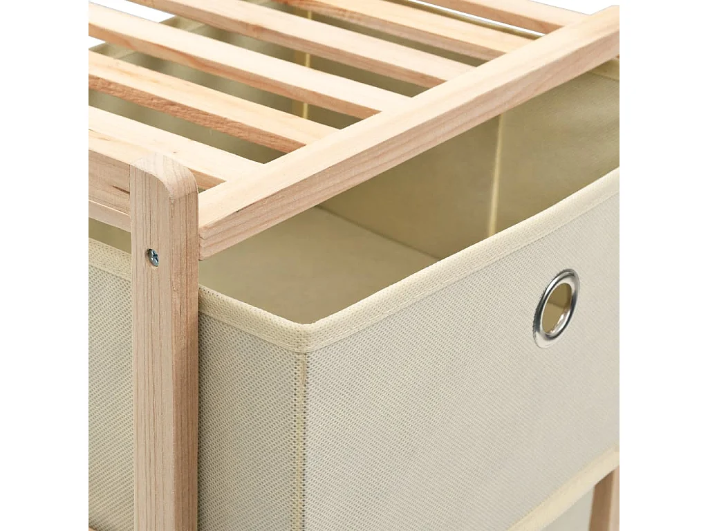 Étagère de rangement 3 paniers Tissu Bois de cèdre Beige