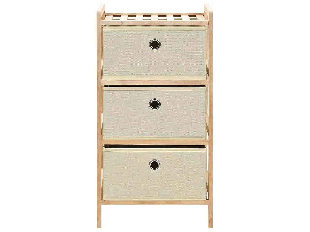 Étagère de rangement 3 paniers Tissu Bois de cèdre Beige
