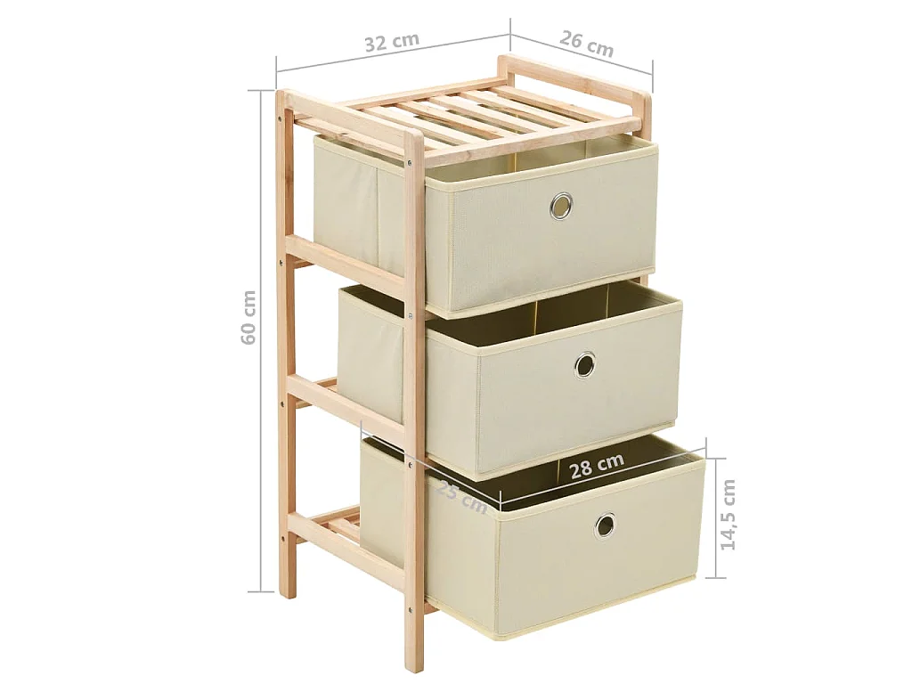 Étagère de rangement 3 paniers Tissu Bois de cèdre Beige