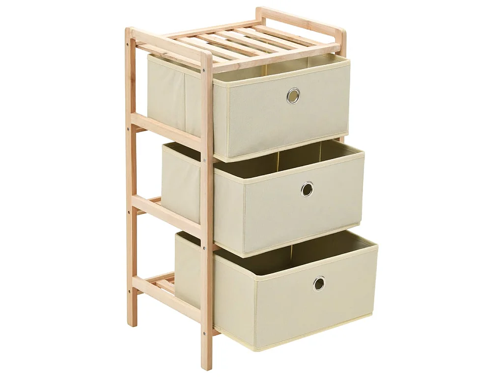 Étagère de rangement 3 paniers Tissu Bois de cèdre Beige