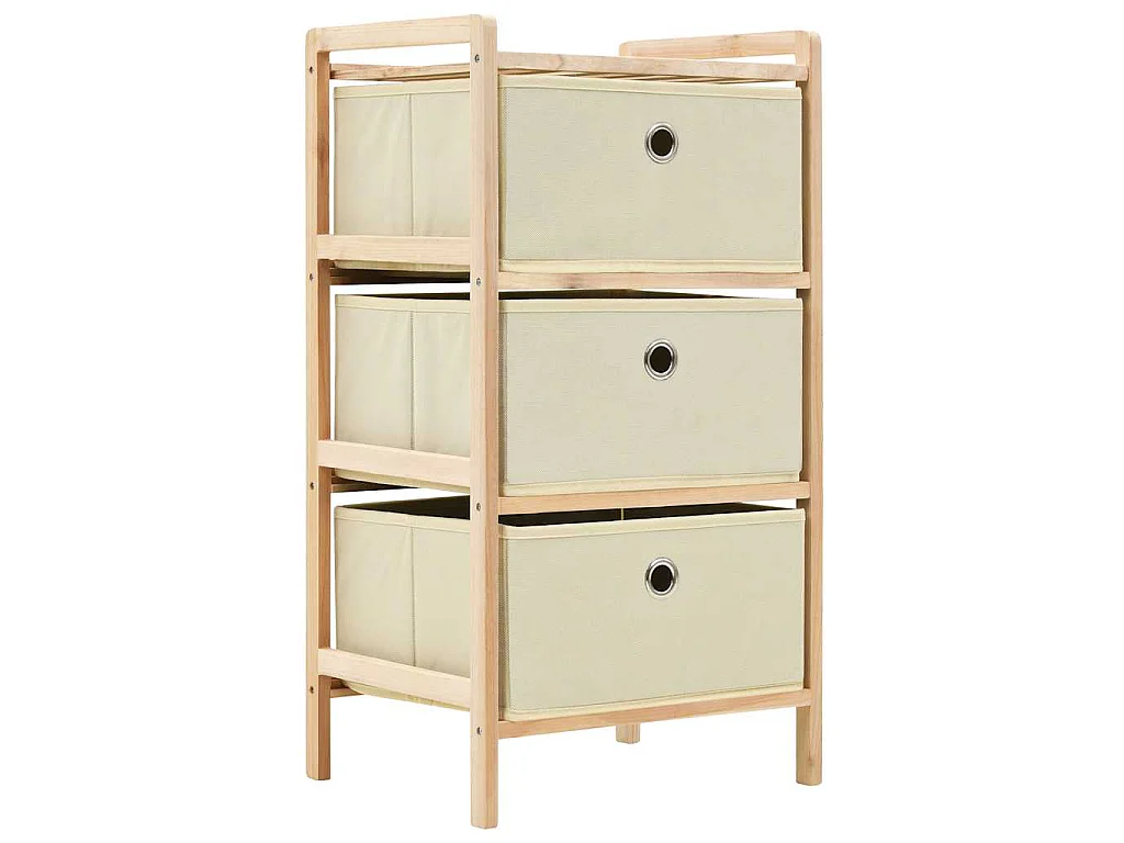 Étagère de rangement 3 paniers Tissu Bois de cèdre Beige