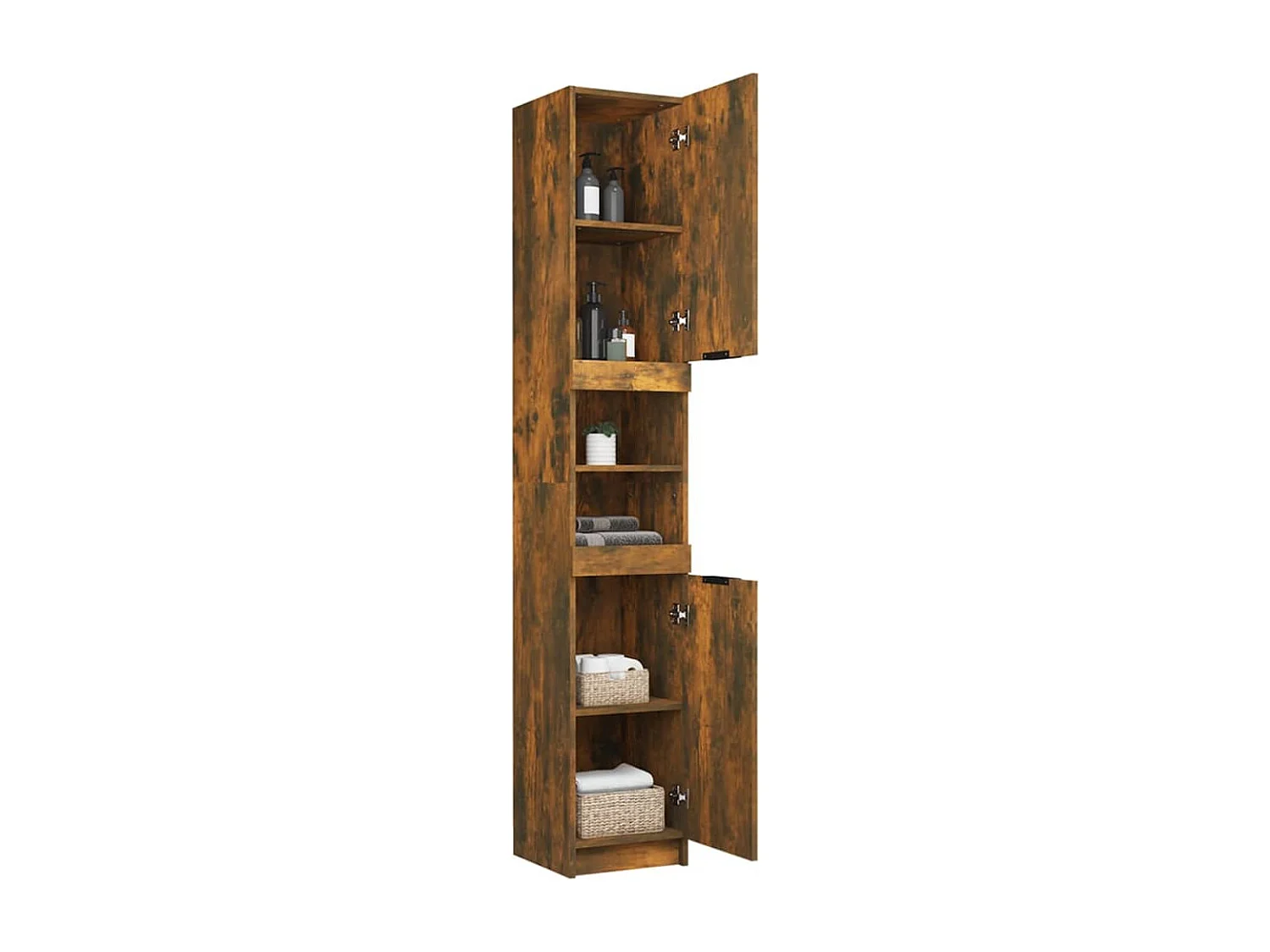 Badkamerkast 32x34x188,5 cm bewerkt hout gerookt eikenkleurig