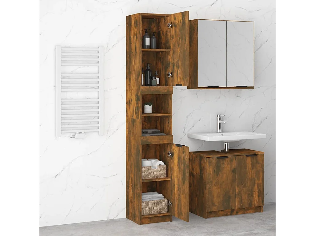 Armoire de bain Chêne fumé 32x34x188,5 cm Bois d'ingénierie