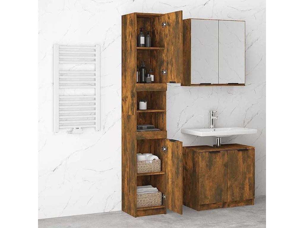 Armoire de bain Chêne fumé 32x34x188,5 cm Bois d'ingénierie