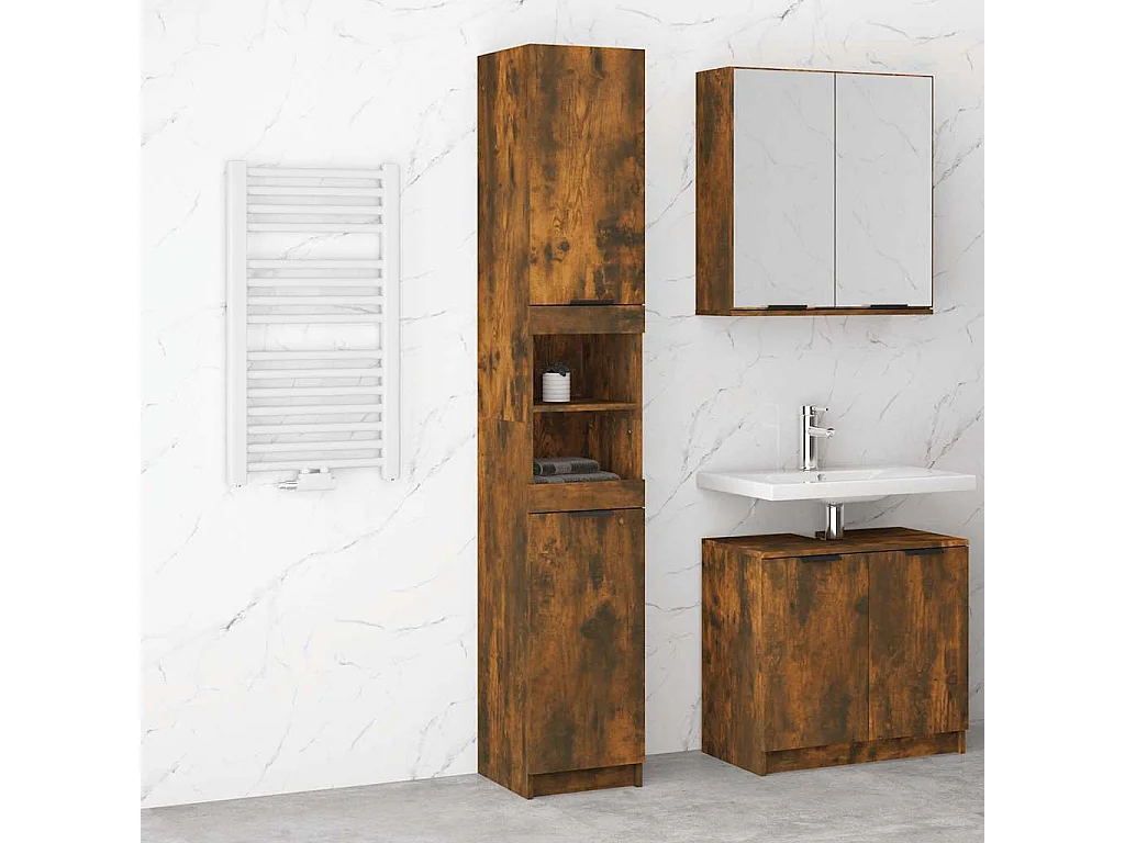 Armoire de bain Chêne fumé 32x34x188,5 cm Bois d'ingénierie